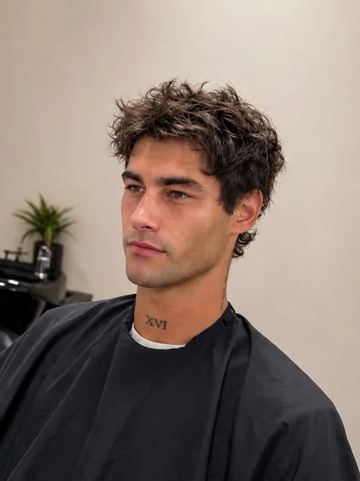 22 Warrior Haircut Ideas for Men: Braids, Fades, and Full Beards 4 Messy Curly Crop With a Forward Fringe