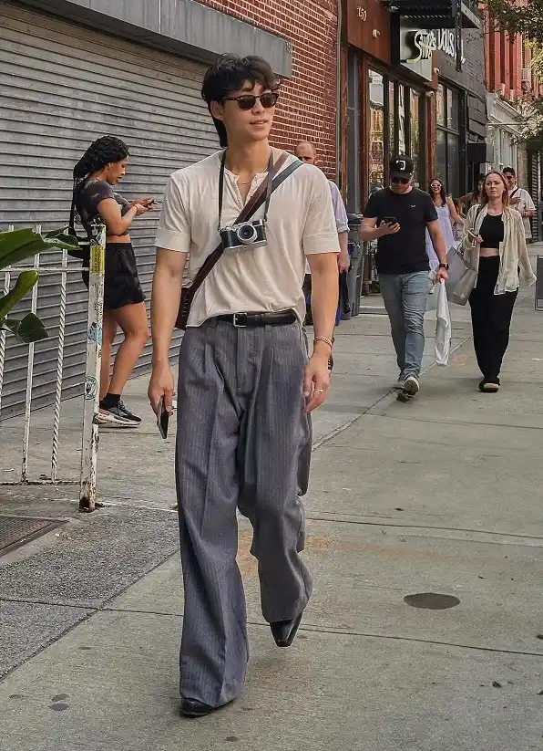 Summer Fashion for Skinny Guys: 20 Looks That Add Shape and Height 8 White Henley and Wide Trousers