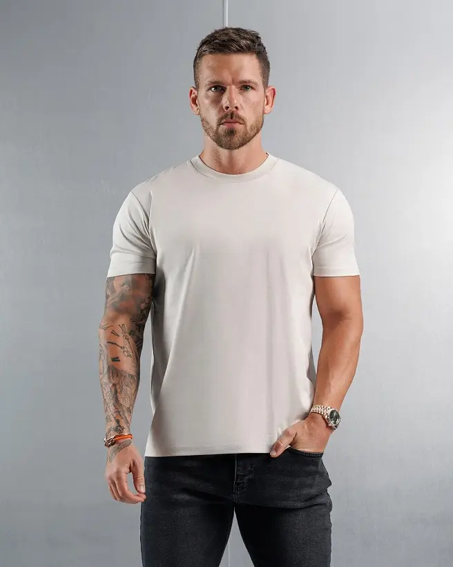 21 Men's T-Shirt Outfit Ideas That Actually Look Put Together 16 Stone Fitted Tee With Charcoal Jeans