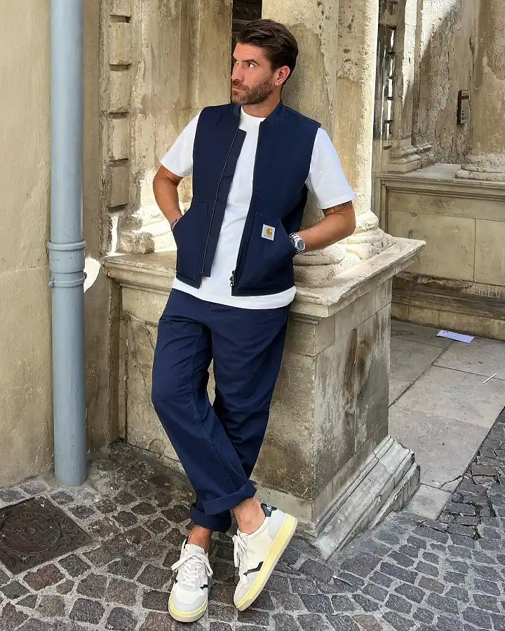 Add a Zip Vest Over a Plain Tee for Layered Texture