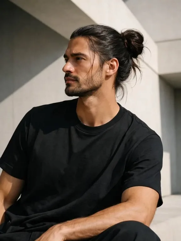 22 Warrior Haircut Ideas for Men: Braids, Fades, and Full Beards 6 Long Hair Tied Into a Loose Knot