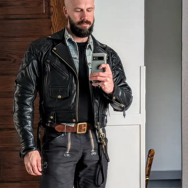 Denim Shirt Under a Beat Up Moto Jacket