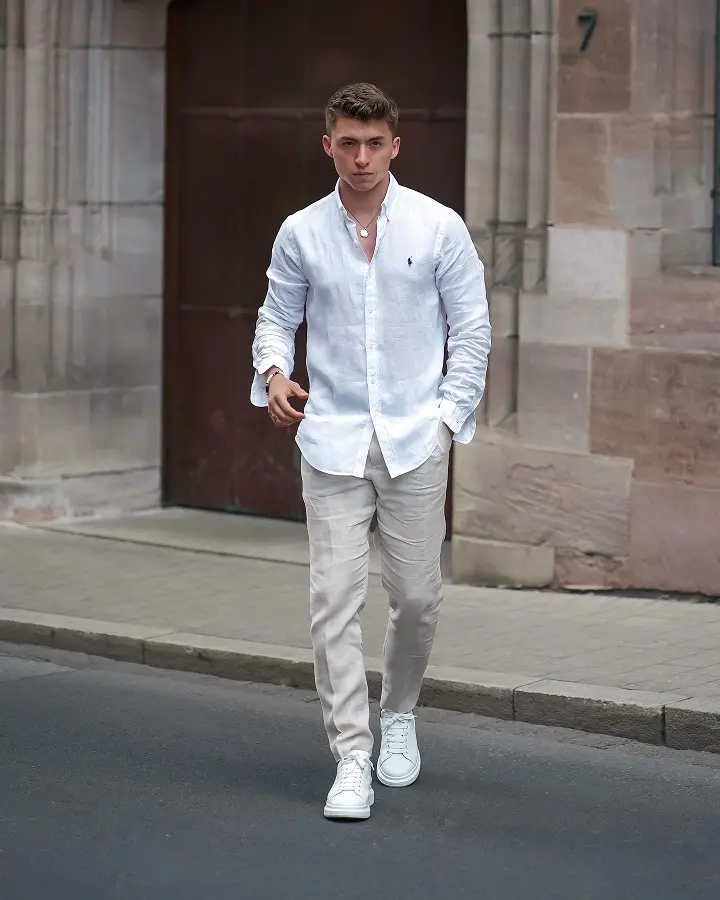 17 Minimalist Summer Outfits for Guys: Cool, Clean, Effortless Looks 2 The All-White Linen Combo That Looks Put Together in Minutes