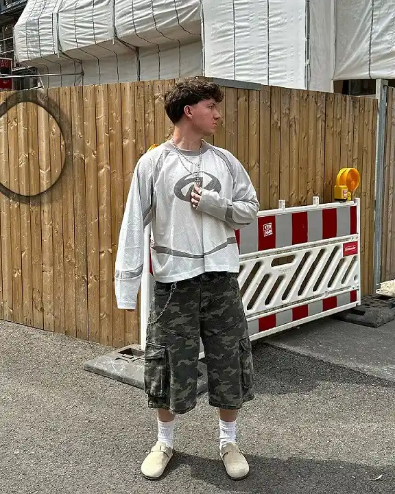 Camo Jorts With a Layered Mesh Long Sleeve
