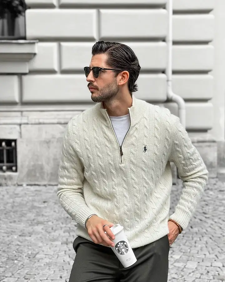 Quarter-Zip Sweater Over a Tee for Effortless Weekend Polish