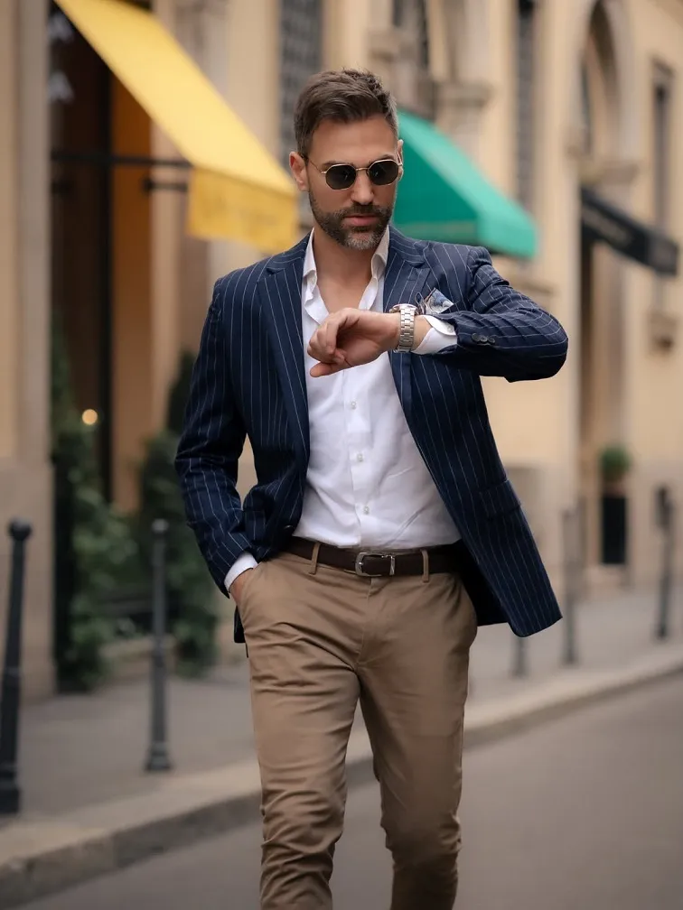 Trade the Necktie for an Open Collar and Let the Pinstripe Do the Talking