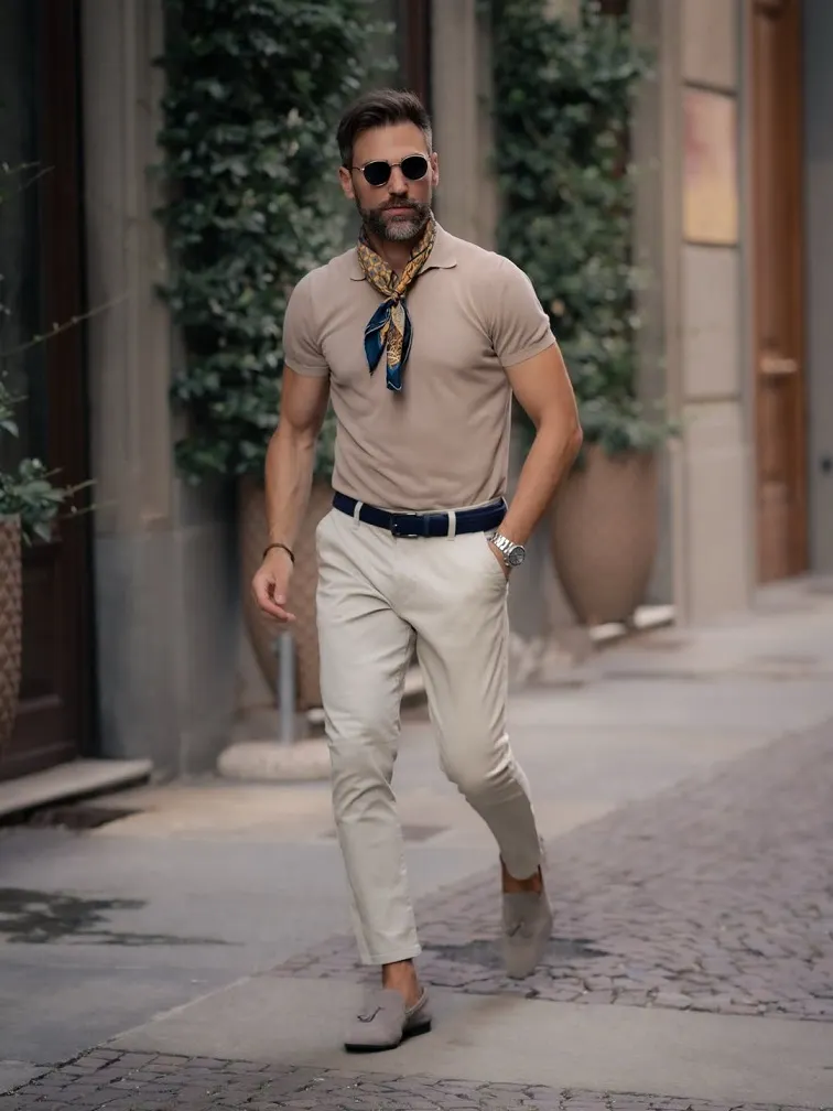 Add a Silk Neckerchief to Instantly Elevate a Simple Polo and Trouser Combo