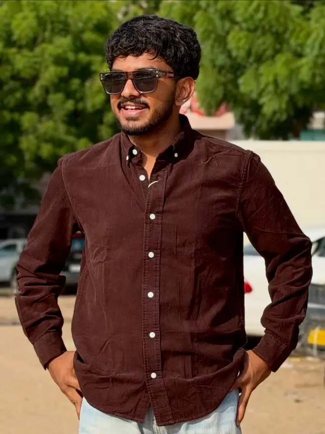 Deep Brown Corduroy Button-Down With White Buttons