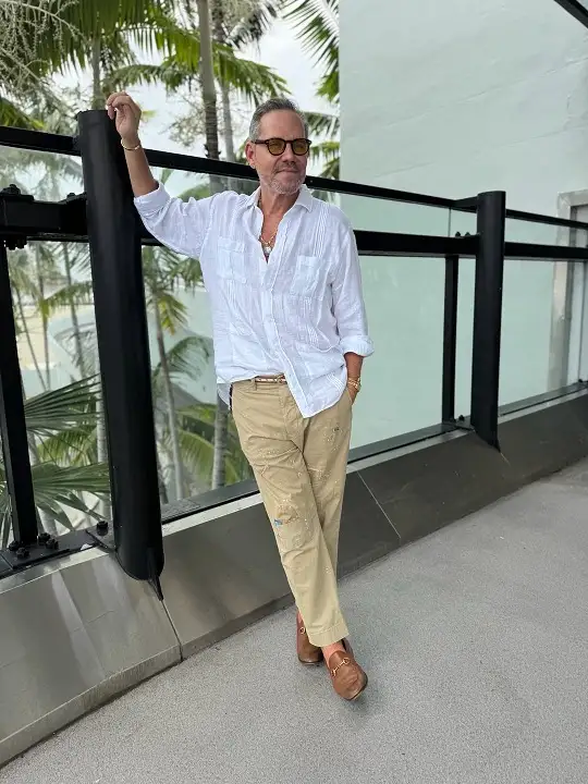 Summer Fashion for Older Gentlemen: 17 Timeless Outfits That Still Feel Fresh 15 A Textured White Shirt with Khaki and Brown Leather