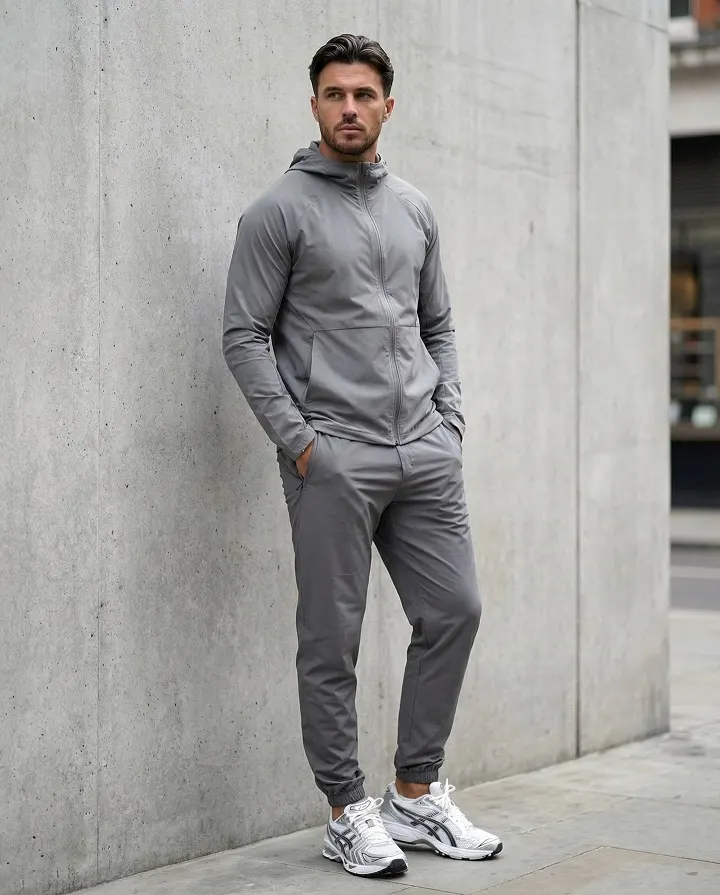 Grey Zip Hoodie and Joggers as a Summer Tracksuit