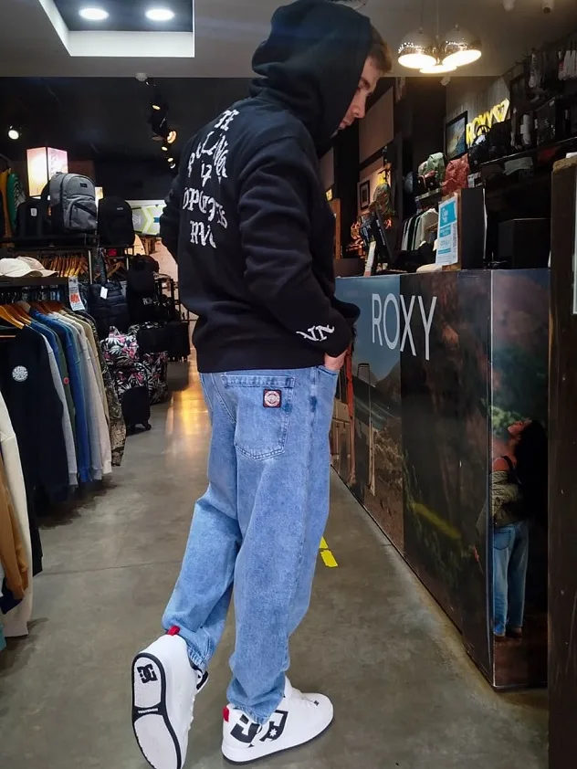 Black Graphic Hoodie, Light Denim, Chunky White Lows