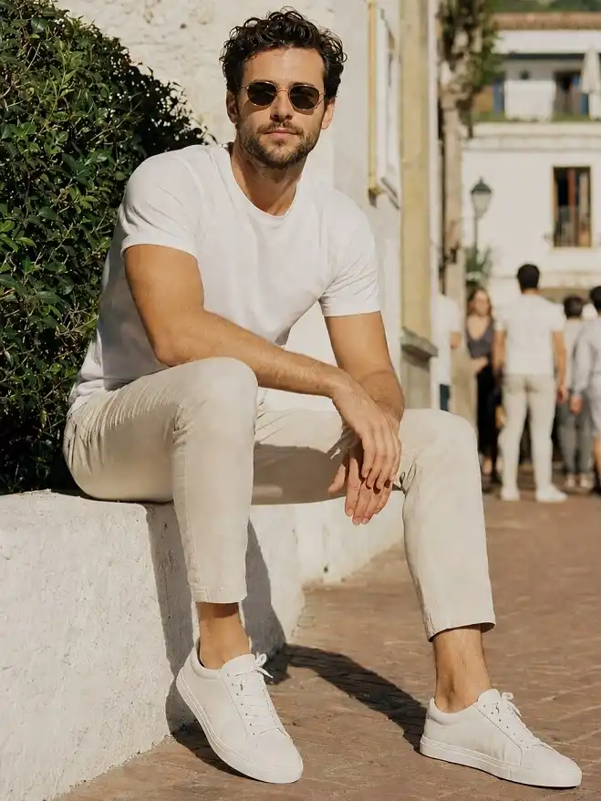 Build a Monochrome Neutral Outfit With White Sneakers