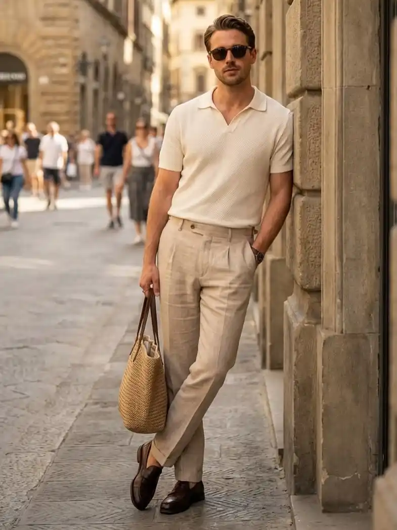 Reach for Linen Trousers and a Woven Bag When the Look Needs to Breathe