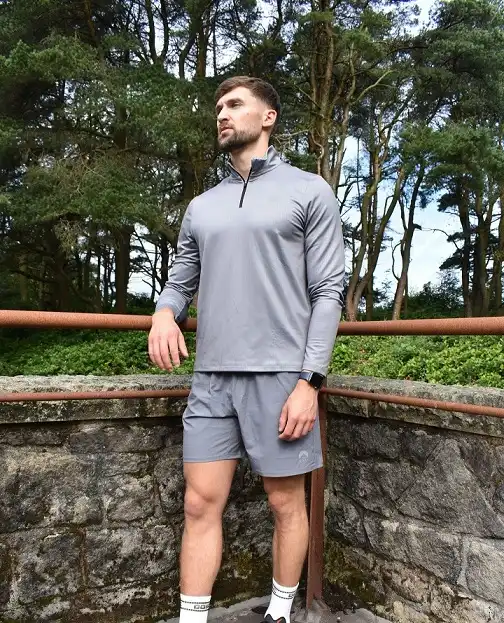 Grey Quarter Zip With Short Grey Running Shorts