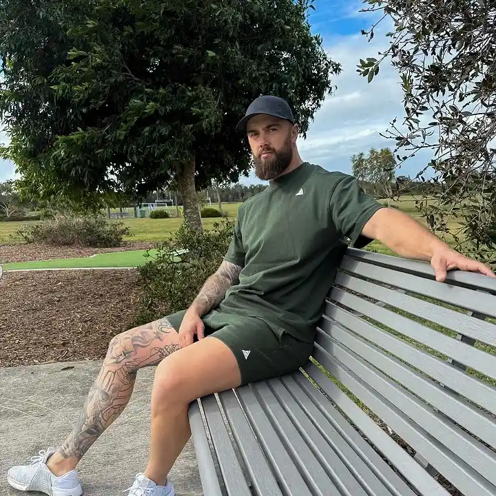 Olive Green Tee and Shorts With a Navy Cap