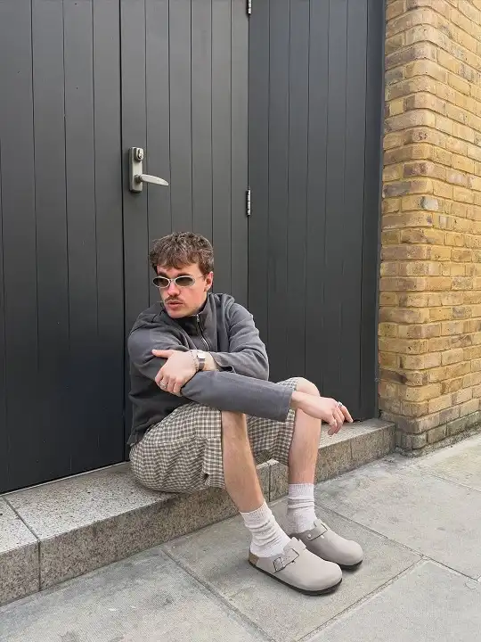 17 Summer Outfits for Short Men Who Want Better Proportions 9 Grey Zip Top With Gingham Shorts