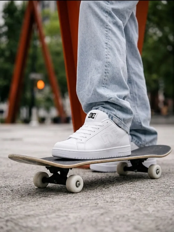All-White Leather Lows Under Pale Wash Denim
