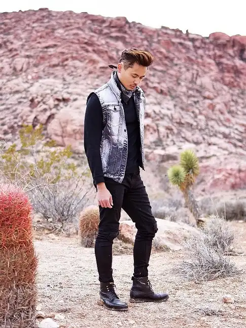 Summer Fashion for Skinny Guys: 20 Looks That Add Shape and Height 6 Denim Vest Over Black