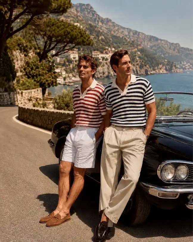 Striped Open Knit Polos, Two Ways on the Coast Road