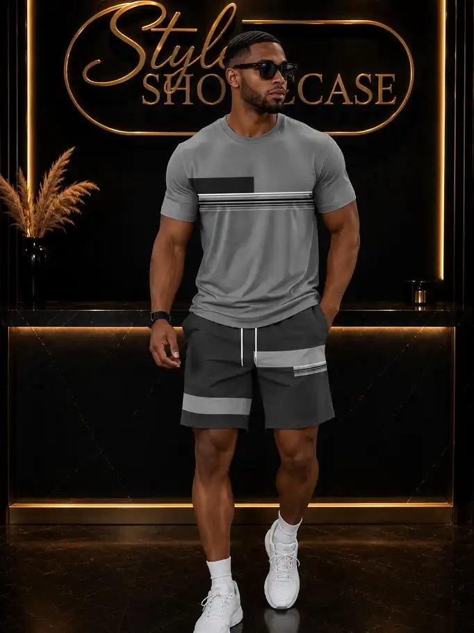Grey Color Block Set With White Chunky Sneakers