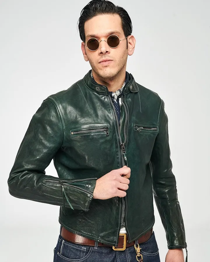 Deep Green Cafe Racer With a Bandana at the Neck