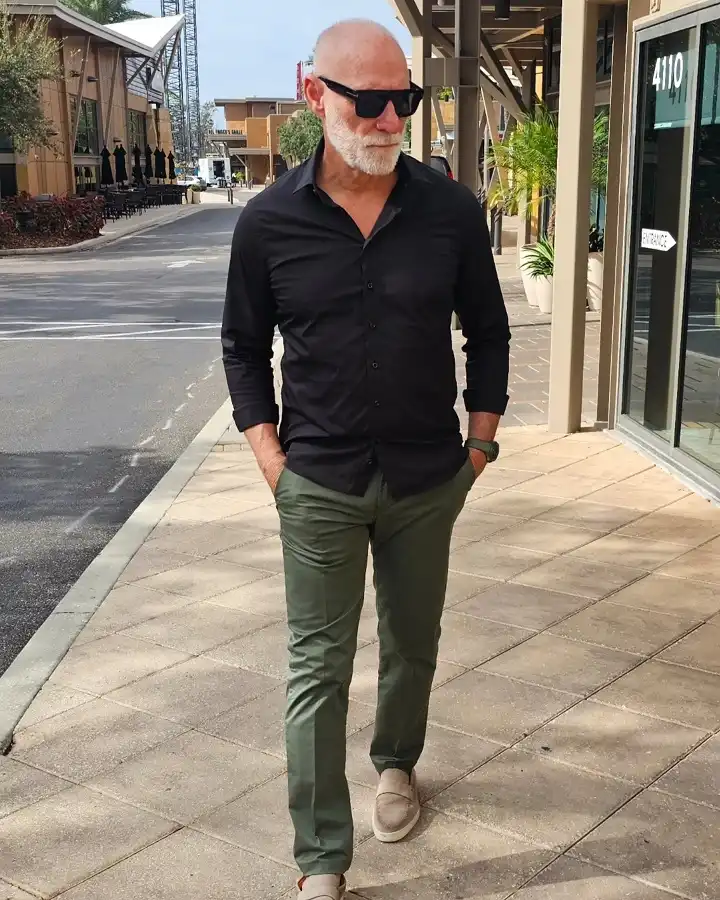 Black Shirt and Olive Chinos, a Pair Most Men Skip