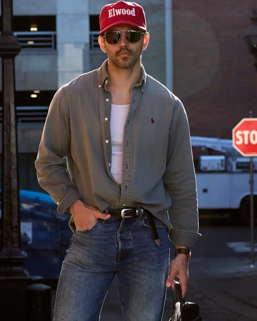 Boxy Oxford Layered Wide Open Over a Ribbed Tank