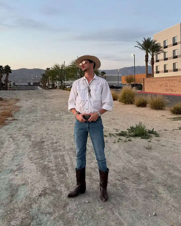 Desert Western With a Bolo Tie and Real Boots