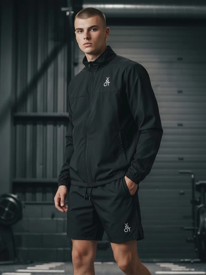 Black Shell Jacket With Matching Shorts