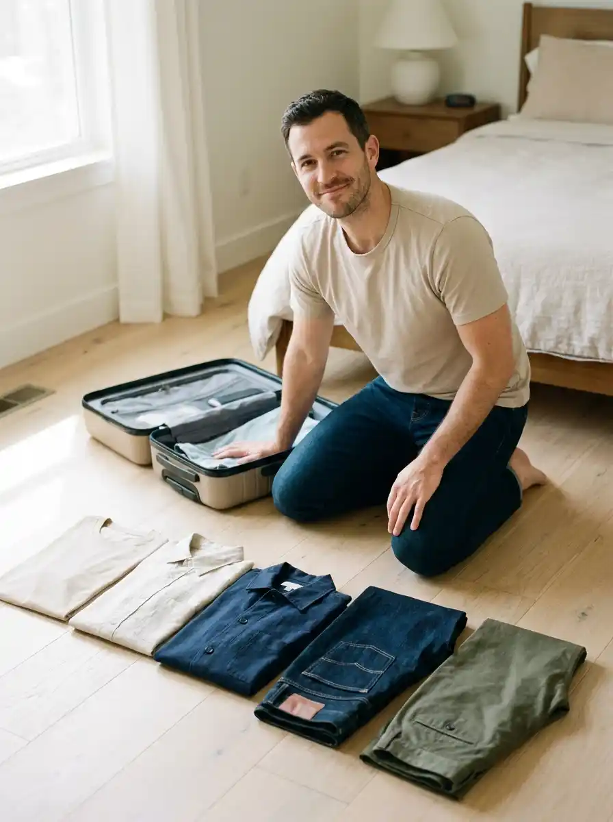 5 Piece Capsule Wardrobe for Men's Week Long Trips (12 Outfits, One Carry On) 3 Pick the Five Pieces First