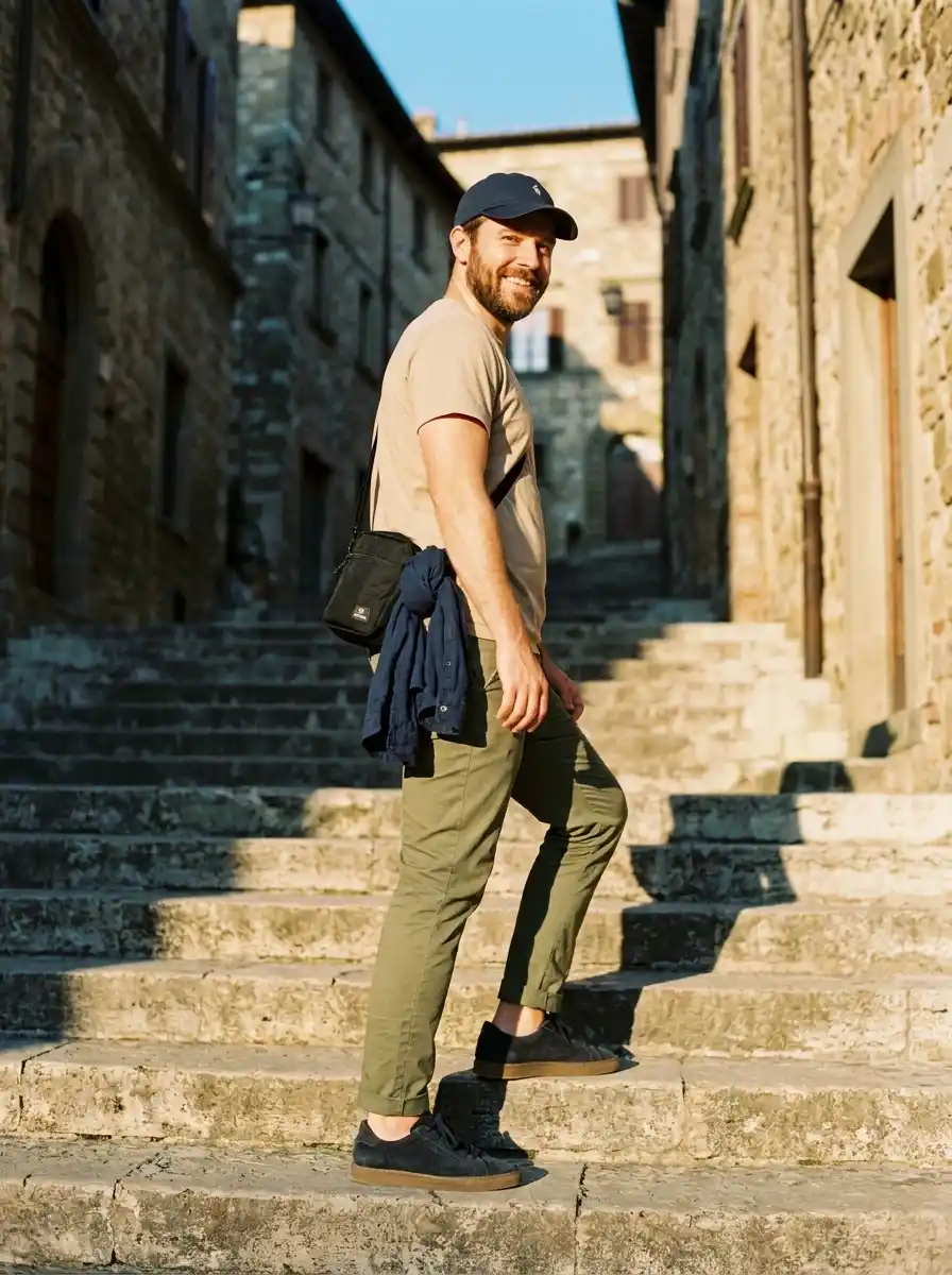 5 Piece Capsule Wardrobe for Men's Week Long Trips (12 Outfits, One Carry On) 13 The All Day Walking Outfit