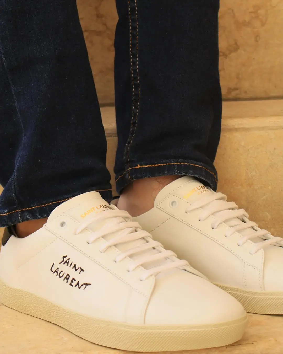 Saint Laurent Court Classic: Off White Leather With a Hand Drawn Logo