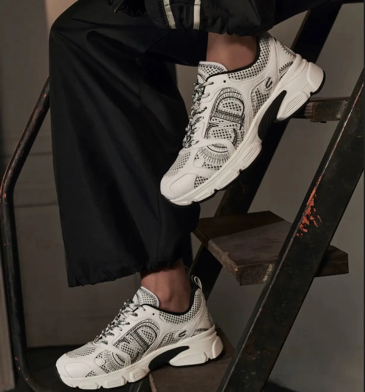Dior B30 Style Runner: Sketch Line Branding on a Chunky Mesh Sole