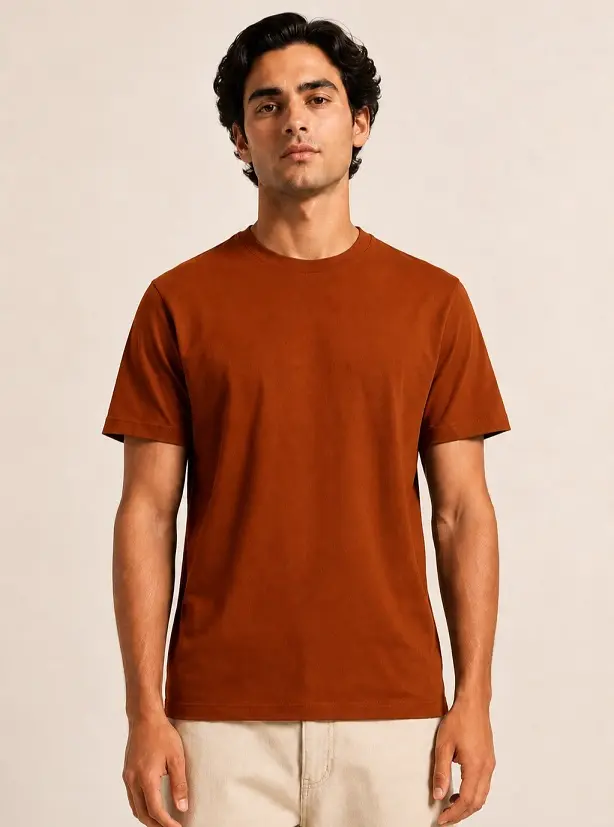 29 Summer Capsule Wardrobe Essentials for Men's Carry-Ons 16 One Coloured Tee in Rust to Break Up All the Neutrals