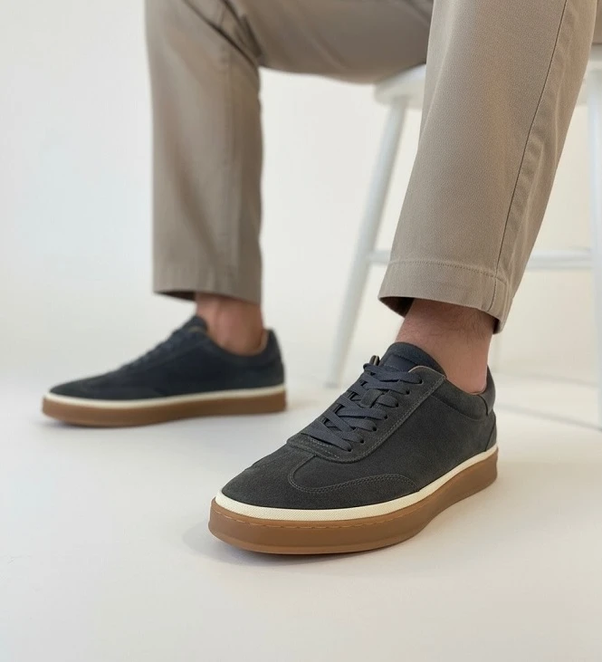 A Charcoal Suede Sneaker That Reads More Premium Than Casual