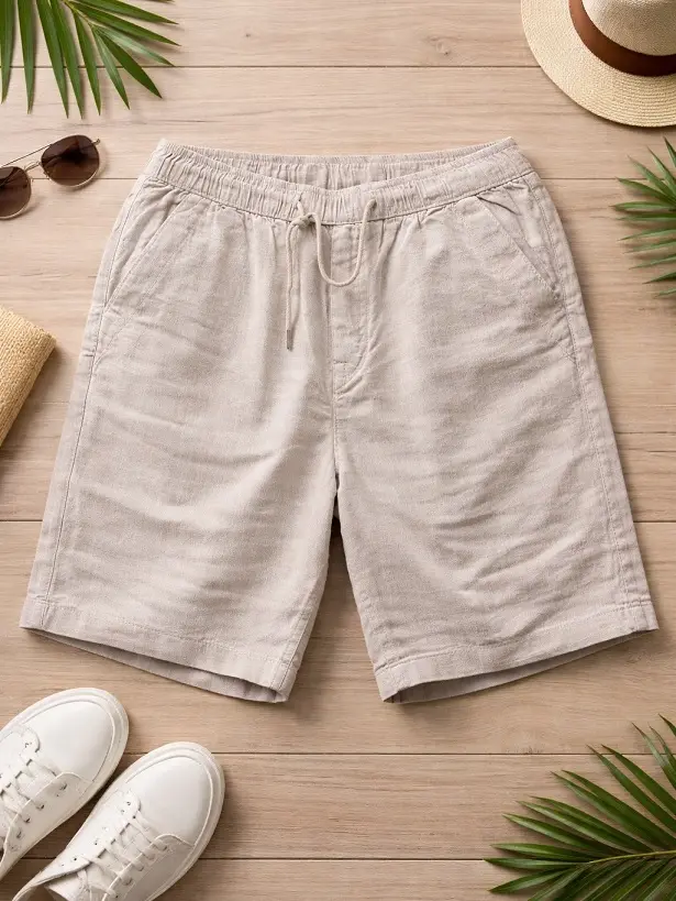 29 Summer Capsule Wardrobe Essentials for Men's Carry-Ons 29 Oatmeal Linen Shorts With a Drawstring Waist