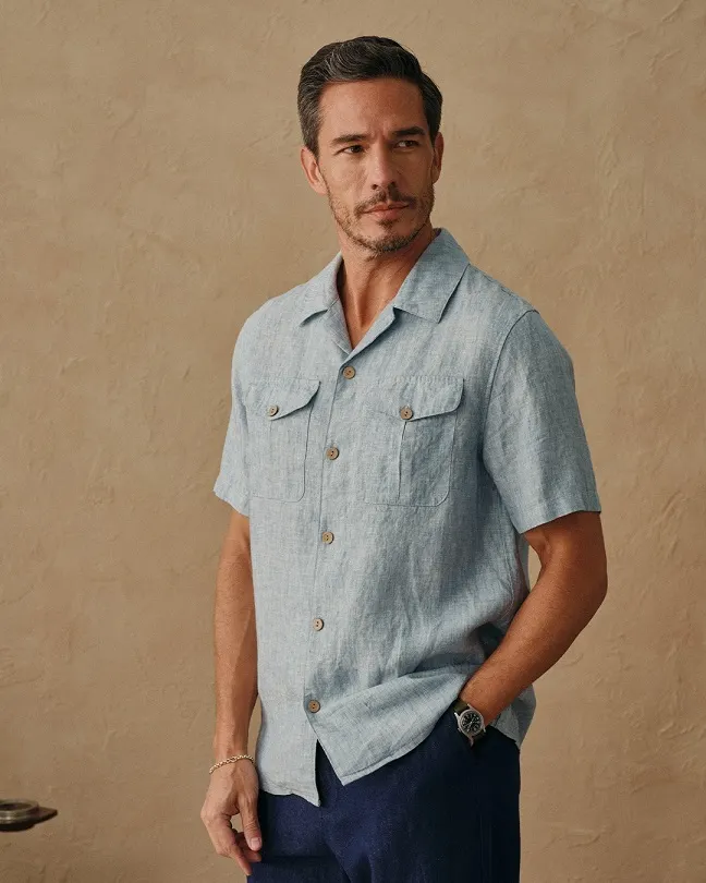 29 Summer Capsule Wardrobe Essentials for Men's Carry-Ons 2 A Pale Blue Camp Collar Linen Shirt