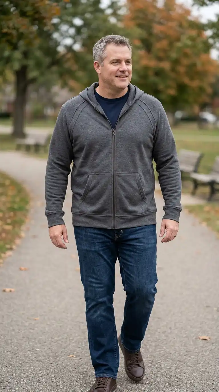 11 Stylish Cozy Hoodies for Curvy Men Over 40 (No Bulk) 4 1. Lightweight Zip-Up Hoodie with Structured Shoulders