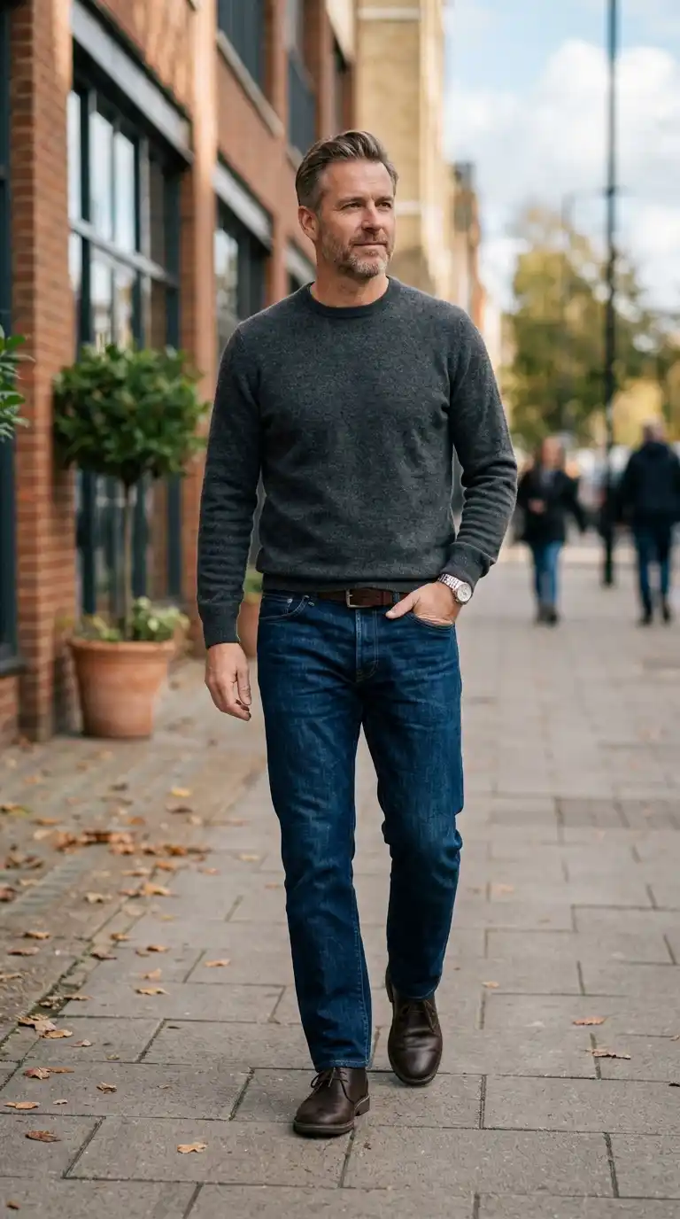 11 Minimalist Jeans and Pants for Men (All Seasons) 4 1. Straight-Leg Dark Wash Jeans for Everyday Simplicity