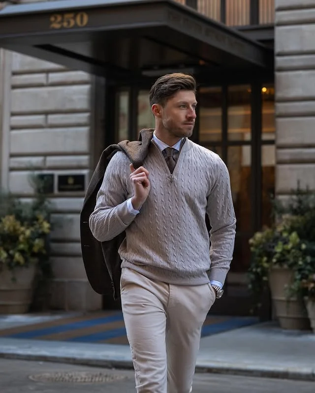 13 Men’s Weekend Getaway Outfits (No Overpacking) 12 10. The Sweater And Chino Outfit For Cooler Evenings
