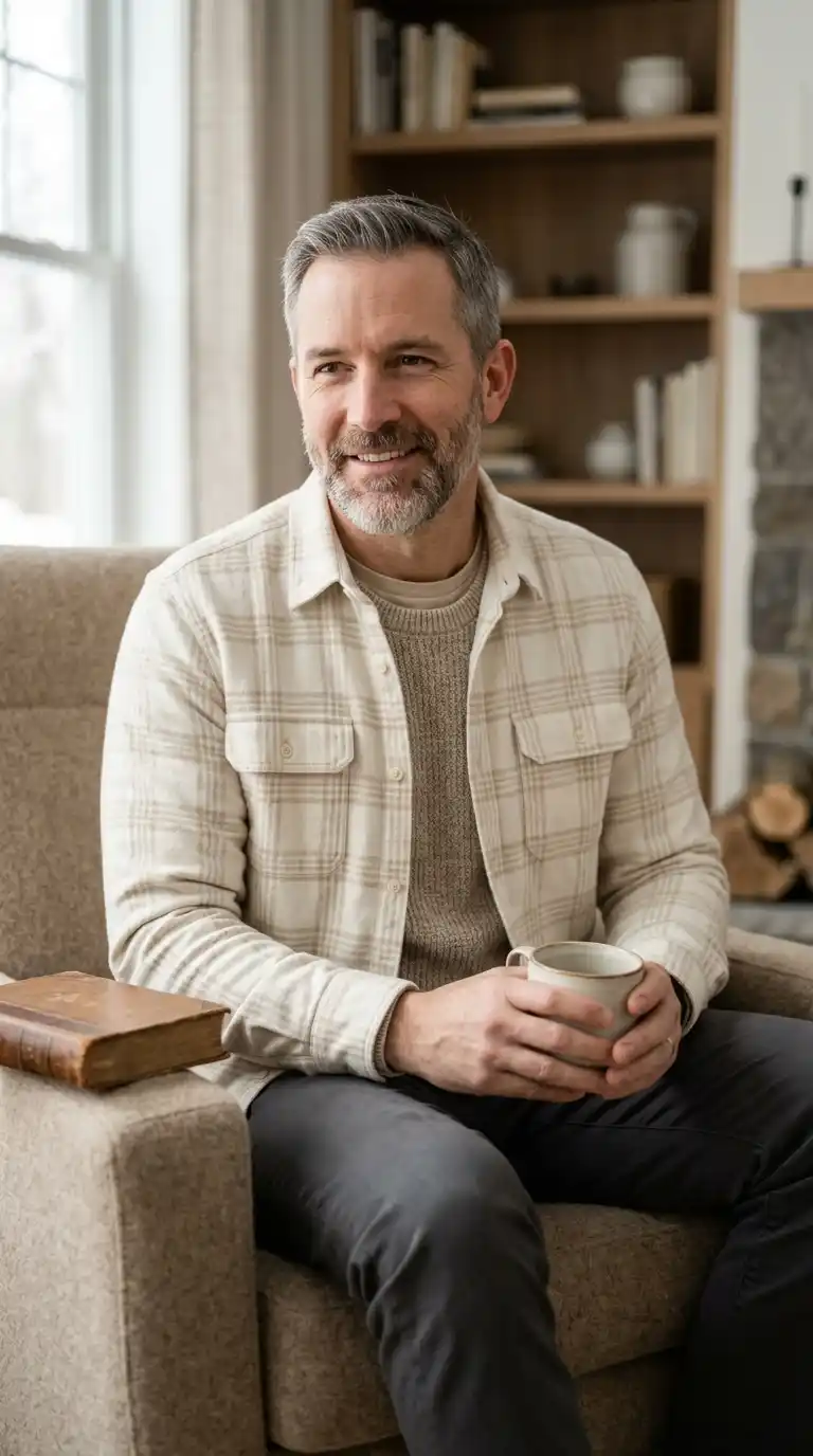 15 Minimalist Shirt Styles for Men Over 40 (Neutral Colors Only) 14 11. Off-White Flannel Shirts for Cozy Neutral Layering