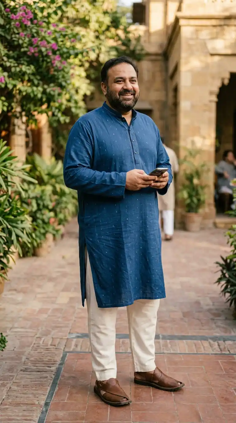 11 Weekend Outfits for Curvy Men Over 40 (casual & Comfy) 14 11. Simple Kurta with Straight Pants (Cultural Casual)