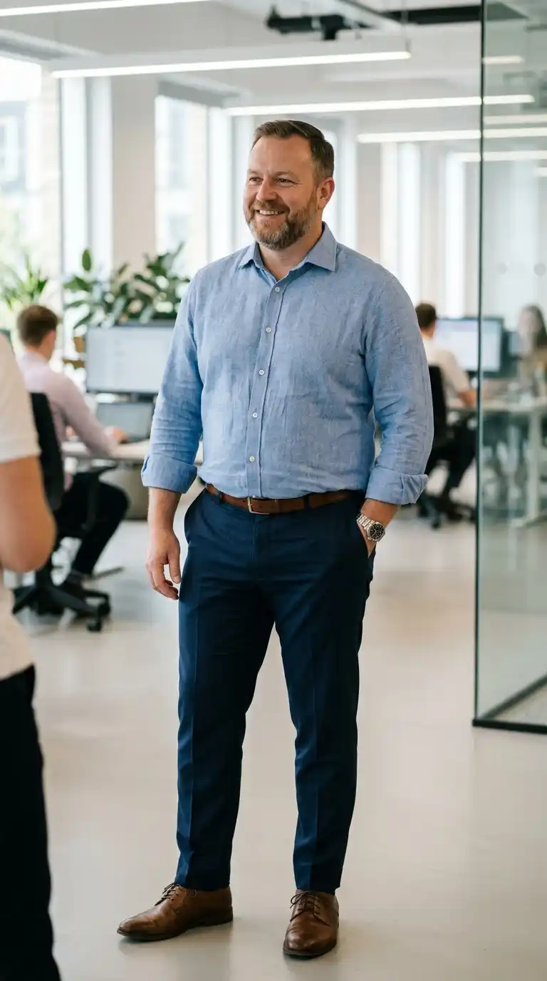 12. Linen Shirt with Dress Pants for Breathable Office Wear