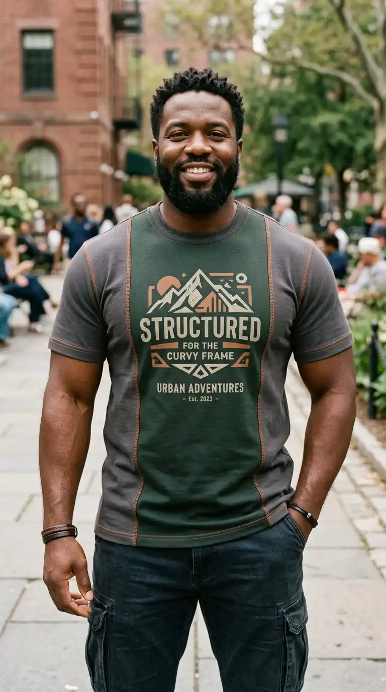 20 Curvy-Friendly Graphic Tees for Curvy Men Over 40 15 12. Panel-Design Graphic Tees for Structured Fit