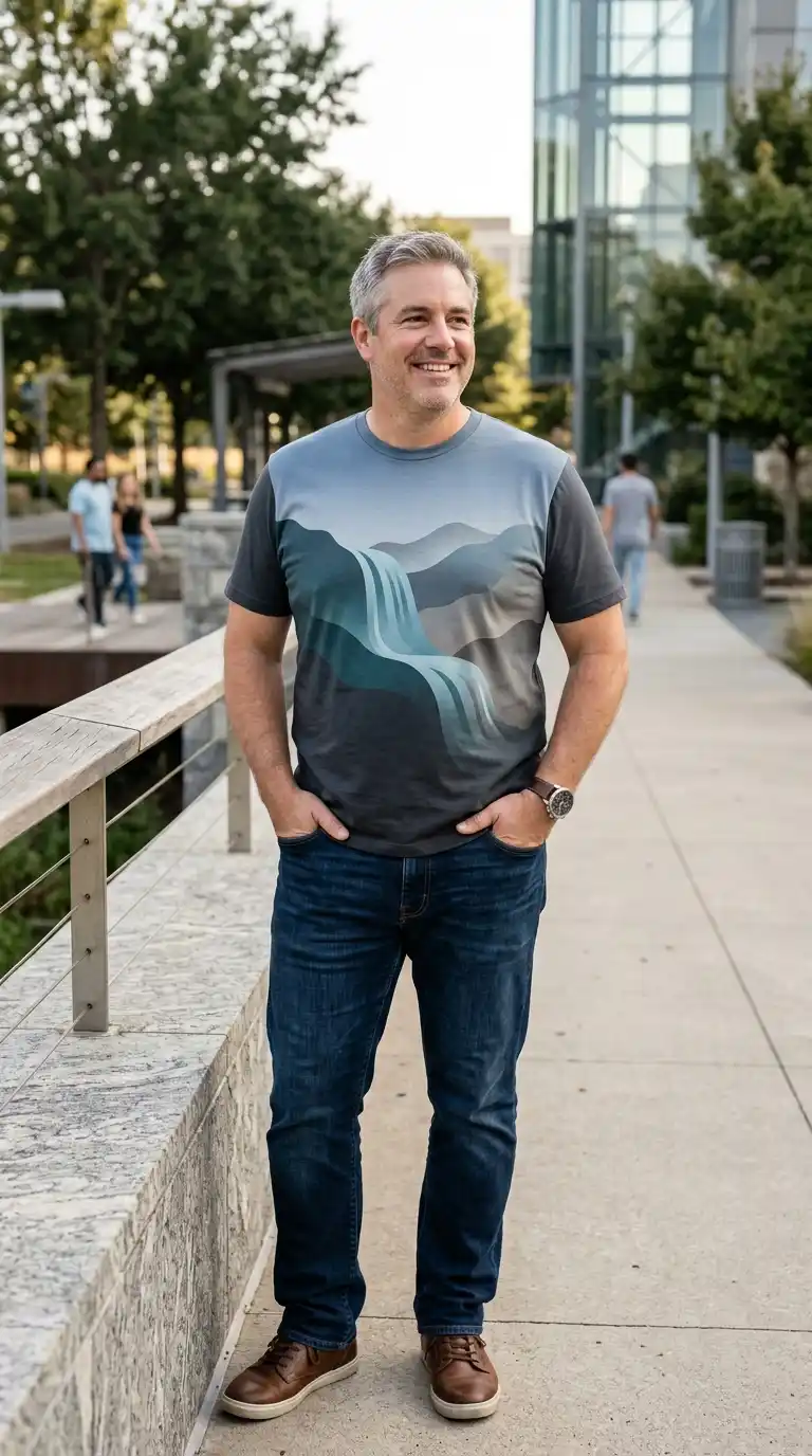 20 Curvy-Friendly Graphic Tees for Curvy Men Over 40 16 13. Gradient Graphic Tees for Smooth Visual Flow