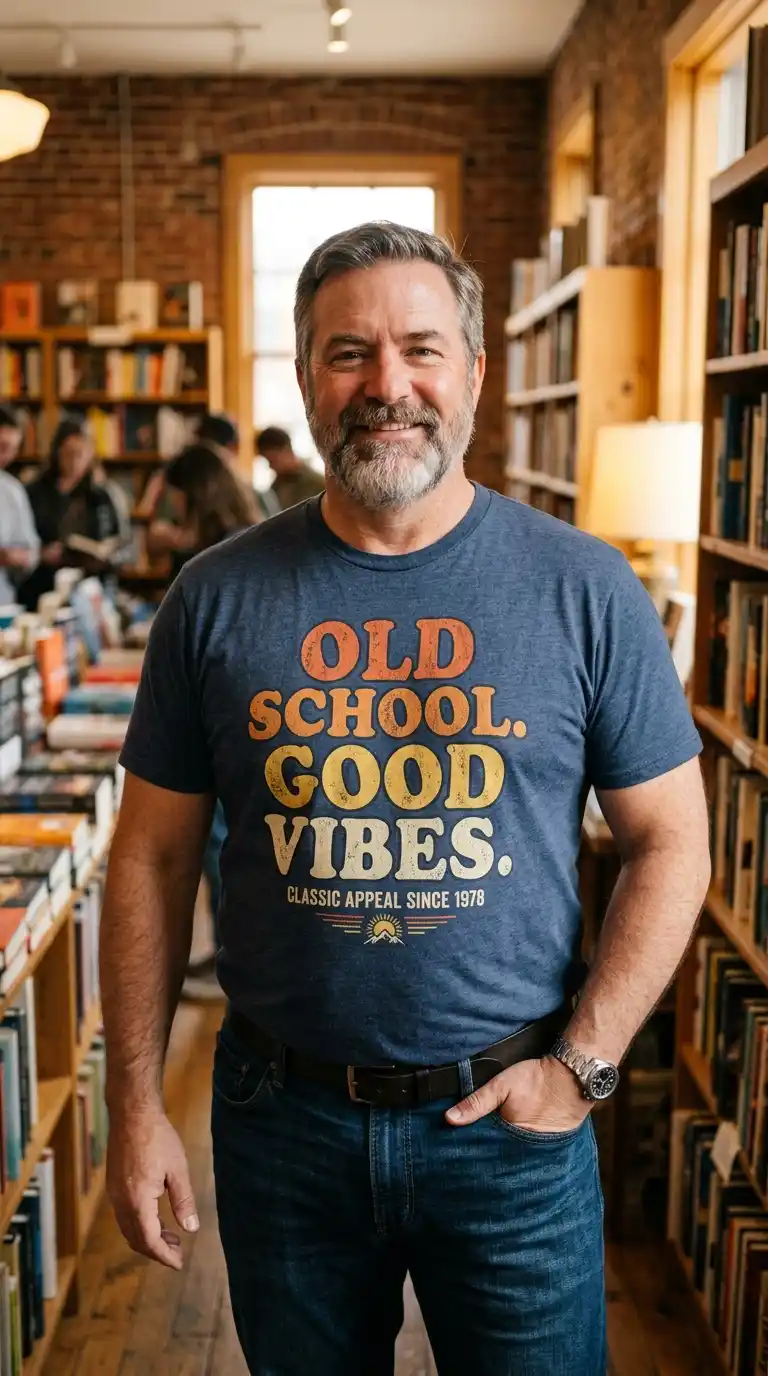 20 Curvy-Friendly Graphic Tees for Curvy Men Over 40 17 14. Retro Typography Graphic Tees for Classic Appeal