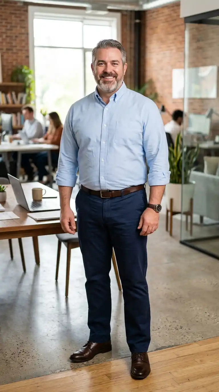 2. Light Blue Shirt with Navy Pants for a Balanced Business Casual Style
