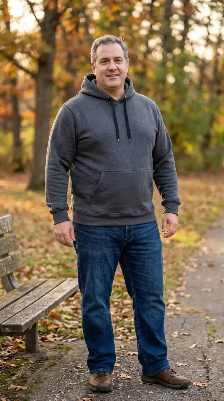 11 Stylish Cozy Hoodies for Curvy Men Over 40 (No Bulk) 5 2. Pullover Hoodie with Slight Tapered Waist Design