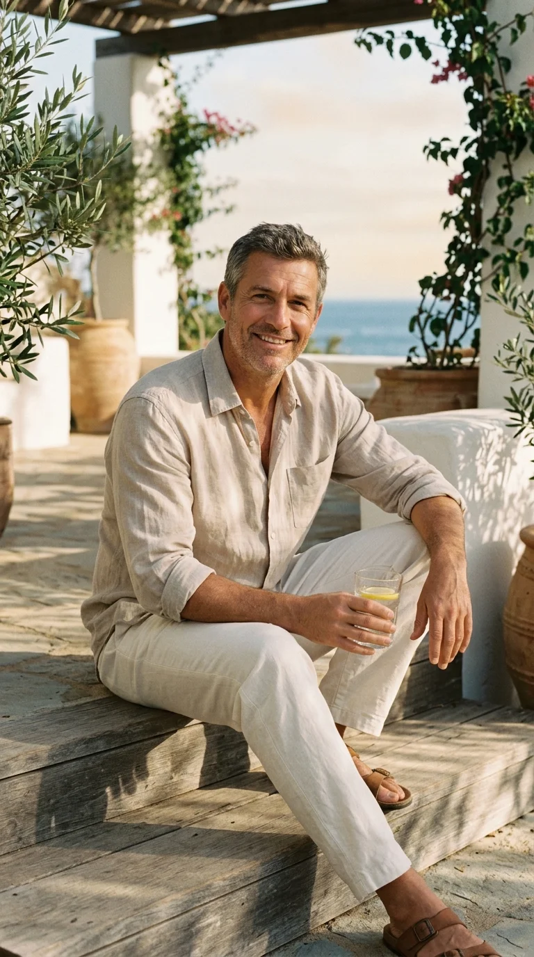 15 Minimalist Shirt Styles for Men Over 40 (Neutral Colors Only) 5 2. Soft Beige Linen Shirts for Relaxed Minimalist Outfits