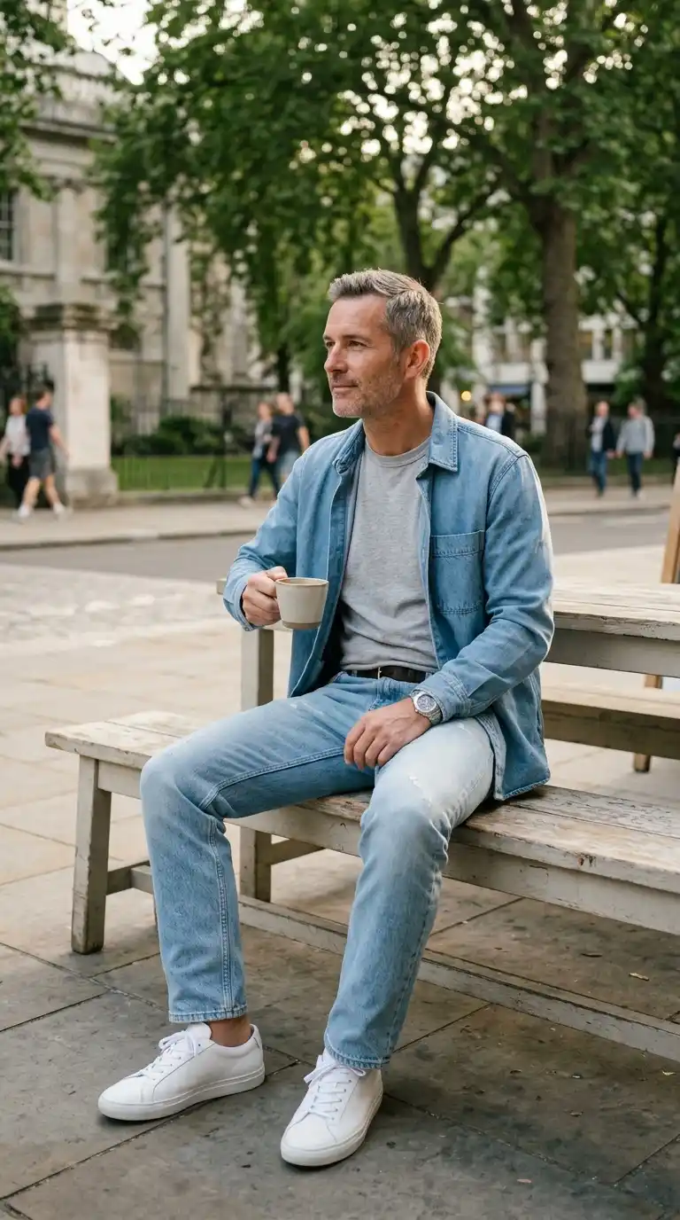 11 Minimalist Jeans and Pants for Men (All Seasons) 8 5. Light Wash Minimal Denim for Relaxed Casual Looks